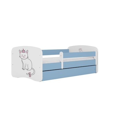 Kinderbett Katze mit Schublade ohne Matratze Blau Jugendbett 80/61/144