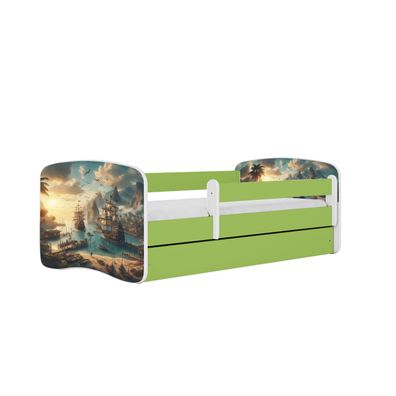 Kinderbett Schiff mit Schublade ohne Matratze Grün Jugendbett 90/61/164