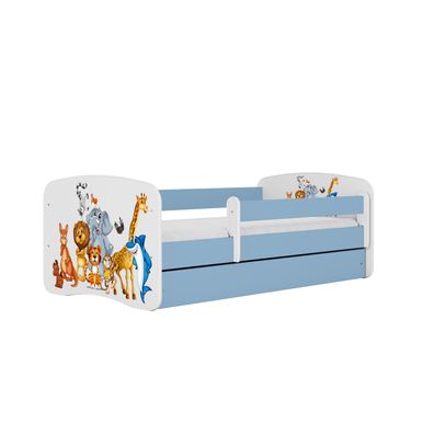 Kinderbett Tiere mit Schublade ohne Matratze Blau Jugendbett 80/61/144