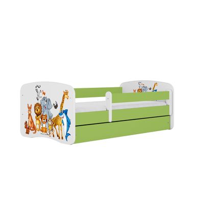 Kinderbett Tiere mit Schublade ohne Matratze Grün Jugendbett 90/61/164
