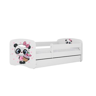 Kinderbett Panda mit Schublade und Matratze Weiß Jugendbett 180/80