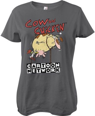 Cow And Chicken Balloon Girly Tee Damen T-Shirt Darkgrey