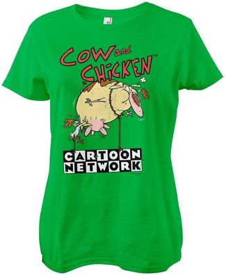 Cow And Chicken Balloon Girly Tee Damen T-Shirt Green