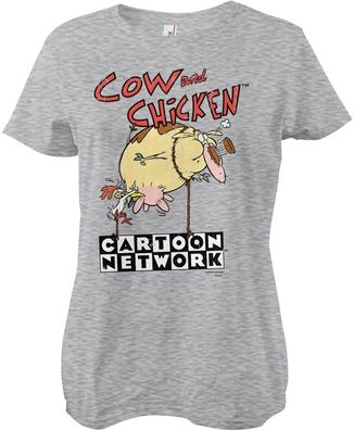 Cow And Chicken Balloon Girly Tee Damen T-Shirt Heathergrey