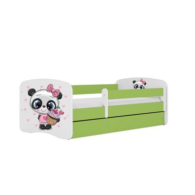 Kinderbett Panda mit Schublade und Matratze Grün Jugendbett 180/80