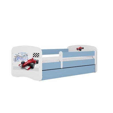 Kinderbett Formel 1 mit Schublade und Matratze Blau Jugendbett 140/70