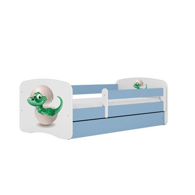 Kinderbett Kleindino mit Schublade und Matratze Blau Jugendbett 140/70