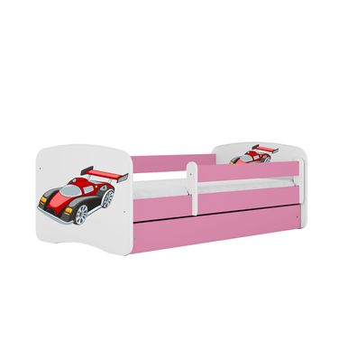 Kinderbett Rennwagen mit Schublade und Matratze Rosa Jugendbett 140/70