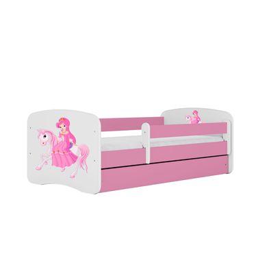 Kinderbett Prinzessin zu Pferd mit Schublade und Matratze Rosa Jugendbett 140/70