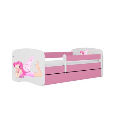 Kinderbett Fee mit Flügeln mit Schublade und Matratze Rosa Jugendbett 140/70