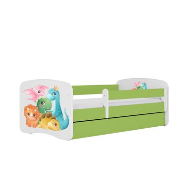 Kinderbett Dino mit Schublade und Matratze Grün Jugendbett 160/80