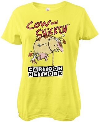 Cow And Chicken Balloon Girly Tee Damen T-Shirt Yellow