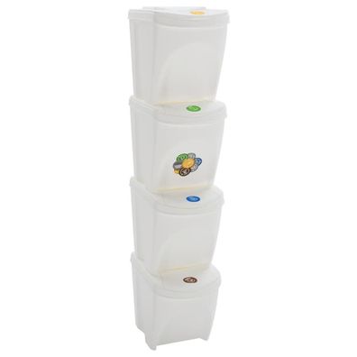 vidaXL Stapelbare Mülleimer 4 Stk. Weiß 100 L Polypropylen