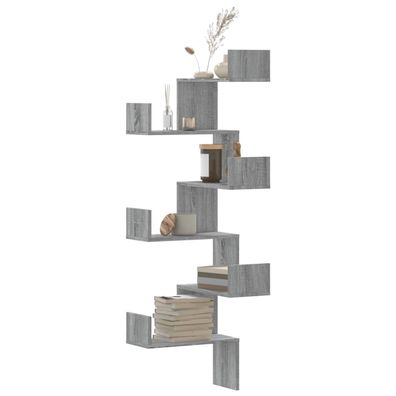 vidaXL Wand-Eckregal Grau Sonoma 45x45x147 cm Holzwerkstoff