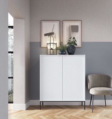 AX LIVING Modern Kommode „Eternas K104” mit Lamellenfront 104 cm breite, Weiß