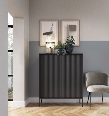 AX LIVING Modern Kommode „Eternas K104” mit Lamellenfront 104 cm breite, Schwarz