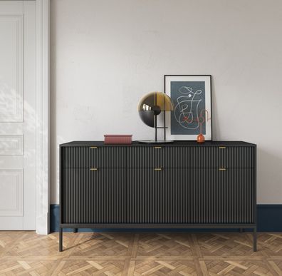 AX LIVING Sideboard mit Schubladen „Eternas KSZ154“ - 154 cm Breite, Schwarz