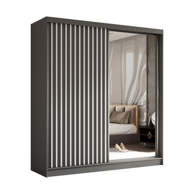 AX Living Lamellen Cabinio Kleiderschrank Grau mit Spiegel - 200 cm