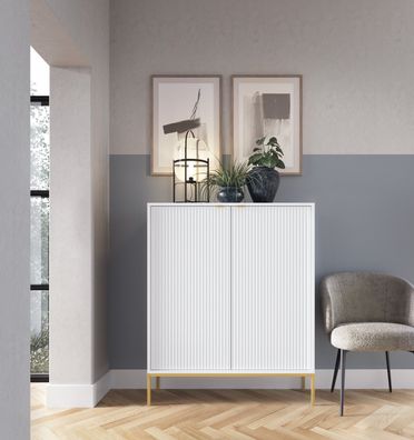 AX LIVING Modern Kommode „Eternas K104” mit Lamellenfront 104 cm breite, Weiß