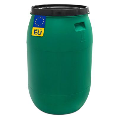 Plasteo® 220 Liter Weithalsfass mit Stülpdeckel, HDPE, BPA-Frei, lebensmittelecht
