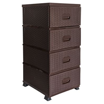 Regal mit 4 Schubladen in Rattanoptik Braun Stabiler Kunststoff