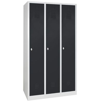Kleiderspind, HxBxT 1800x900x500 mm, 3 Abteile á 300 mm, lichtgrau/anthrazit