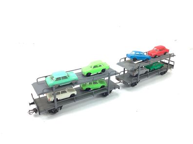 Piko H0 5260/510/2 Güterwagen Autotransportwagen mit Autos grau / Blech