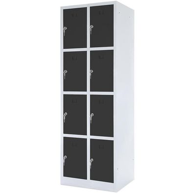 Stahl-Fächerschrank mit Sockel, 2x4 Fächer, BxTxH 600x490x1800 mm, ichtgrau/anthrazit