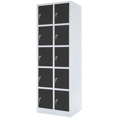 Schließfachschrank, 10 Fächer, HxBxT 1800x600x500 mm, lichtgrau/anthrazit