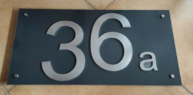 23cm Hausnummer Edelstahl V2A+Aluverbundplatte Anthrazitgrau DB703 / 30x60cm