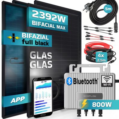 SUNNIVA® Balkonkraftwerk max 2392W/800W Ecoflow S Wechselrichter Solaranlage