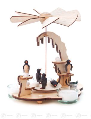 Pyramide mit Pinguinen, für Teelichte BxHxT 18,5cmx18,5cmx15,5cm NEU Erzgebirge