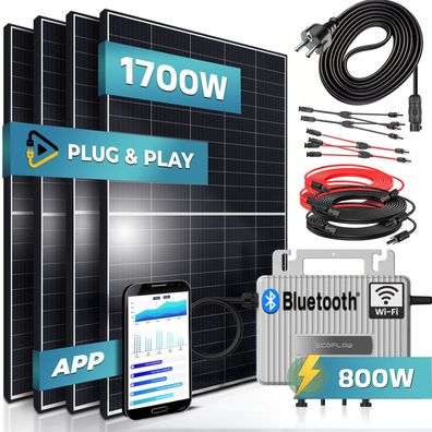 SUNNIVA® Balkonkraftwerk 1700W/800W mit Ecoflow S Wechselrichter Solaranlage
