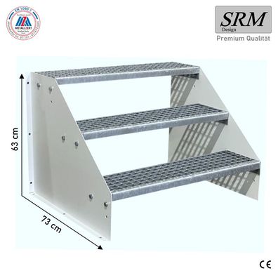 3 Stufen Standtreppe Breite 60 - 160cm Stahl Treppe Weiß Geschosshöhe 63cm