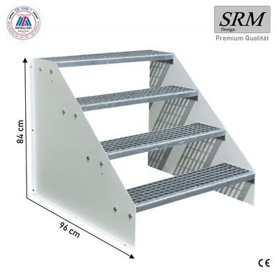 4 Stufen Standtreppe Breite 60 - 160cm Treppe Stahl weiß Geschosshöhe 84 cm ohne