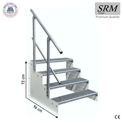 Standtreppe freistehend Treppe 4 Stufen weiß, 60 - 160 cm B, 72 cm H, 1 Gel