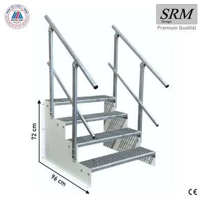 Standtreppe freistehend Treppe 4 Stufen weiß, 60 - 160 cm B, 72 cm H, 2 Gel