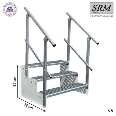 Standtreppe freistehend Treppe 3 Stufen weiß 60 - 160 cm B, 54 cm H, 2 Gel