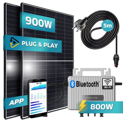 SUNNIVA® Balkonkraftwerk Black Frame 900/800W Ecoflow Wechselrichter Solaranlage