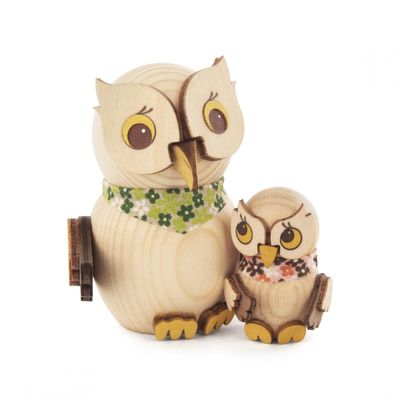 Miniaturfigur Mini-Eule mit Kind Höhe 7cm NEU Miniaturtier Holztier