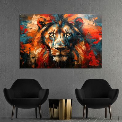 Bunte Abstrakter Löwe Tier Bild Kunst, Wandbild Poster, Leinwand oder Acrylglas 0020