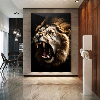 Wütender Löwe Tier Bild Kunst, Wandbild Poster, Leinwand oder Acrylglas 0011