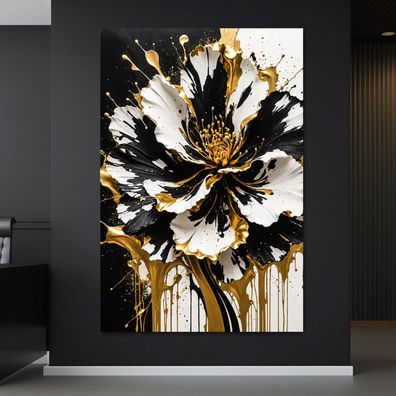 Abstrakte Blume mit Gold Kunst Bild, Wandbild Poster, Leinwand oder Acrylglas