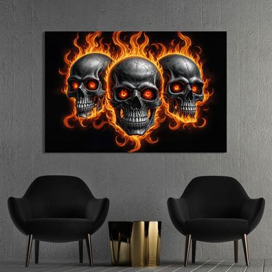 Moderne Wandbild, Abstrakter Totenkopf in Flammen Kunst Poster, Leinwand, Acrylglas 1