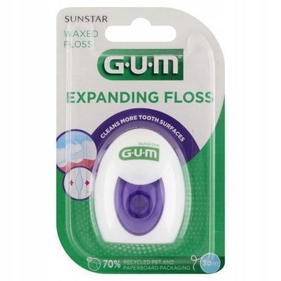 Sunstar GUM Expandierende Zahnseide, 30m, Praezise Reinigung und Schutz fuer Zahnzwis