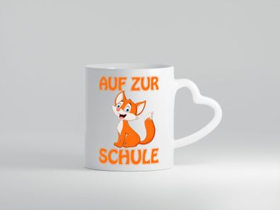 Auf zur Schule | Schulstart Tasse | Fuchs | Schulkind - Herz Tasse Weiß