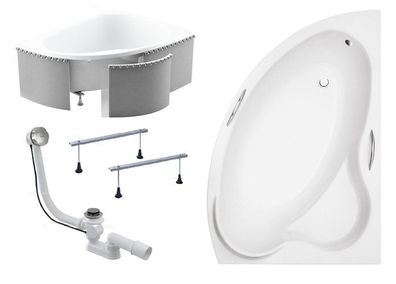 Badewanne Eckwanne ADA 140x90 Rechts mit Styroporverkleidung | Ablauf & Füße GRATIS !