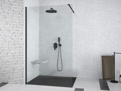 Glaswand | Duschkabine Walk in AVEO Schwarz 140x195 8 mm Transparentes Glas