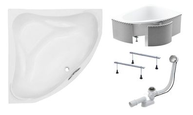 Badewanne Eckwanne Acryl EWA 134x134 Weiß Styropor | Ablauf & Füße GRATIS !