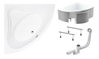 Badewanne Eckwanne Acryl MIA 130x130 Weiß Styropor | Ablauf & Füße GRATIS !